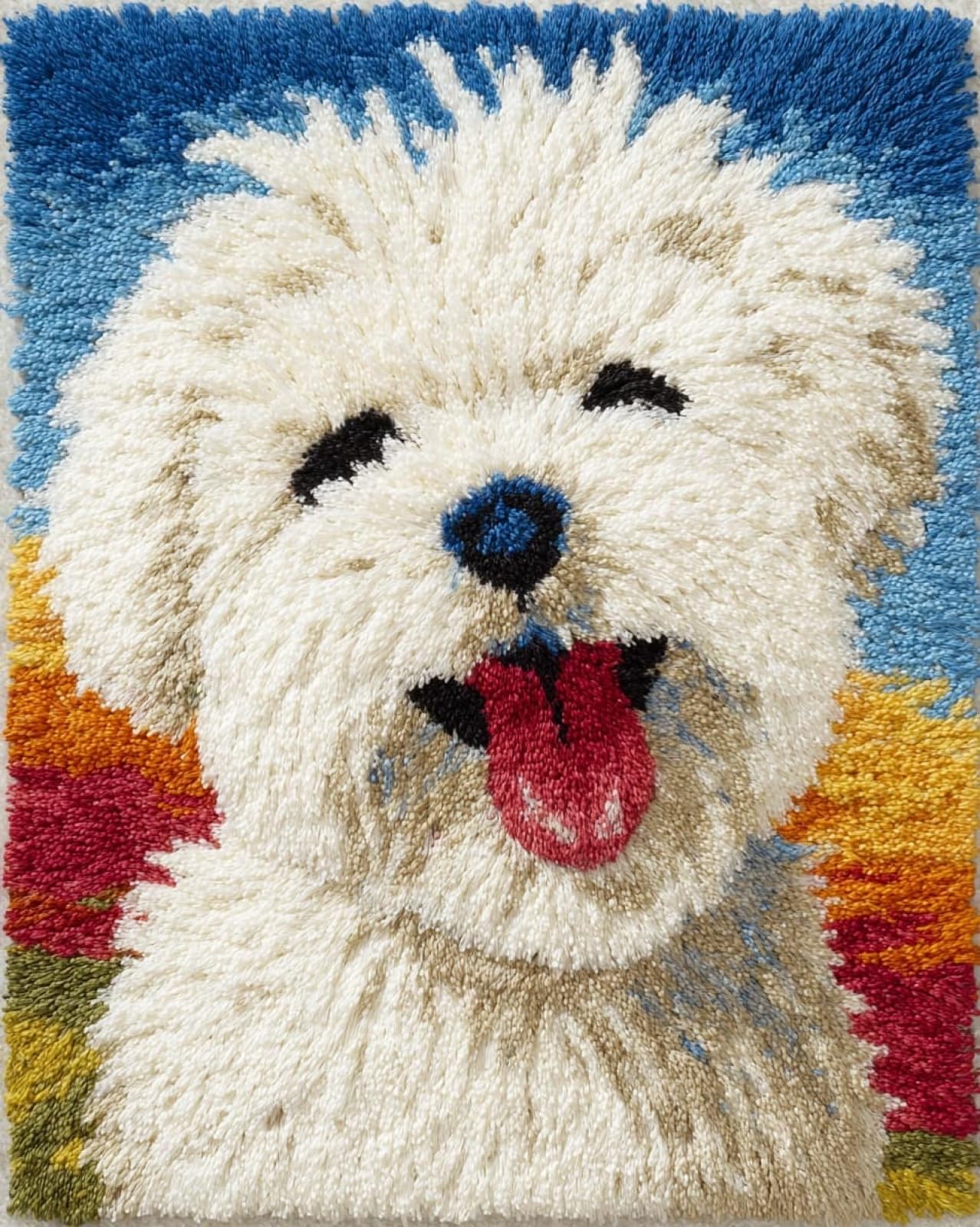 Wallphantom Latch Hook Rug Kits for Adults Beginners,Happy Maltese,DIY Crochet Rug Making Kit with Printed Patterns Rug Making for Home Decoration Gifts,60x90cm