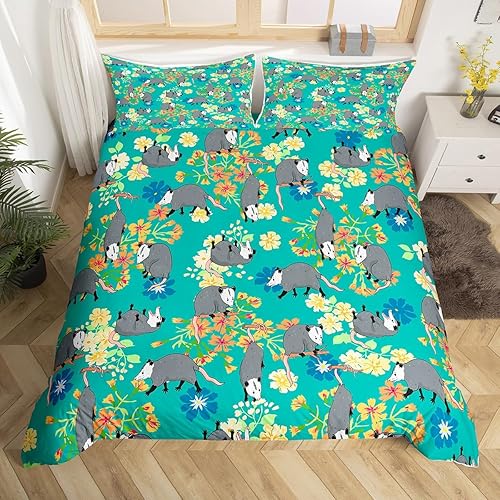 Miniatura 7 de Juego de funda de edredón de zarigüeyas para amantes de las zarigüeyas, regalo de cumpleaños para niños, zarigüeyas, decoración floral, juego de