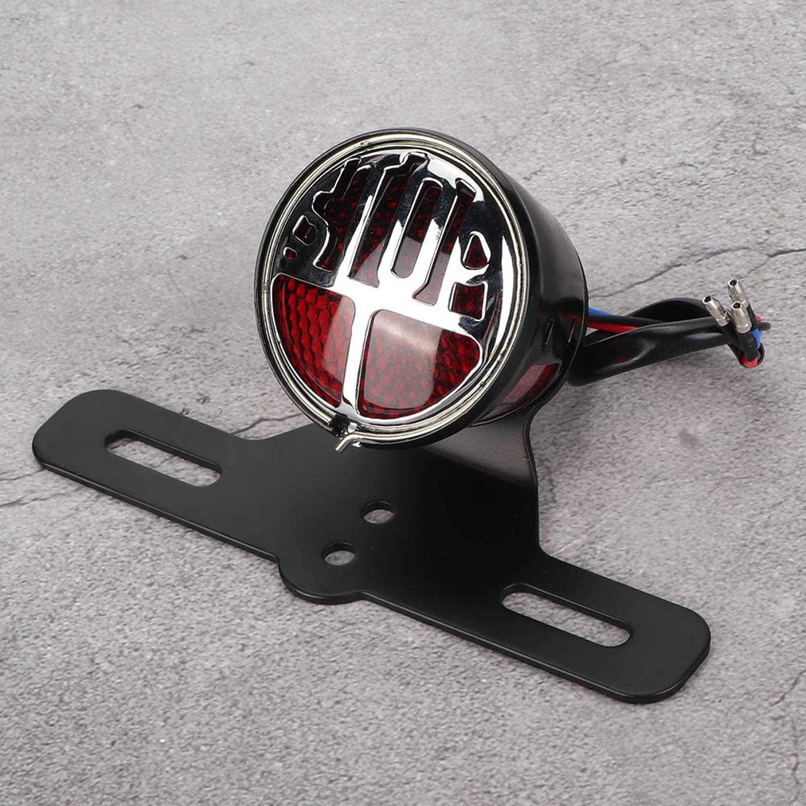 Feu Arrière Moto LED Universel Vintage avec Support de Plaque d'Immatriculation - Feu Stop et Feux Stop pour Moto