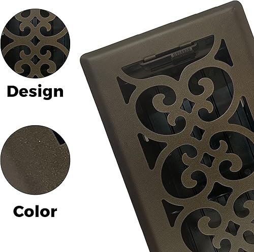 Miniatura 2 de Registro de piso de diseño victoriano de 4 x 10 pulgadas en acabado de bronce metálico con filtro de aire, cubiertas de ventilación para piso del