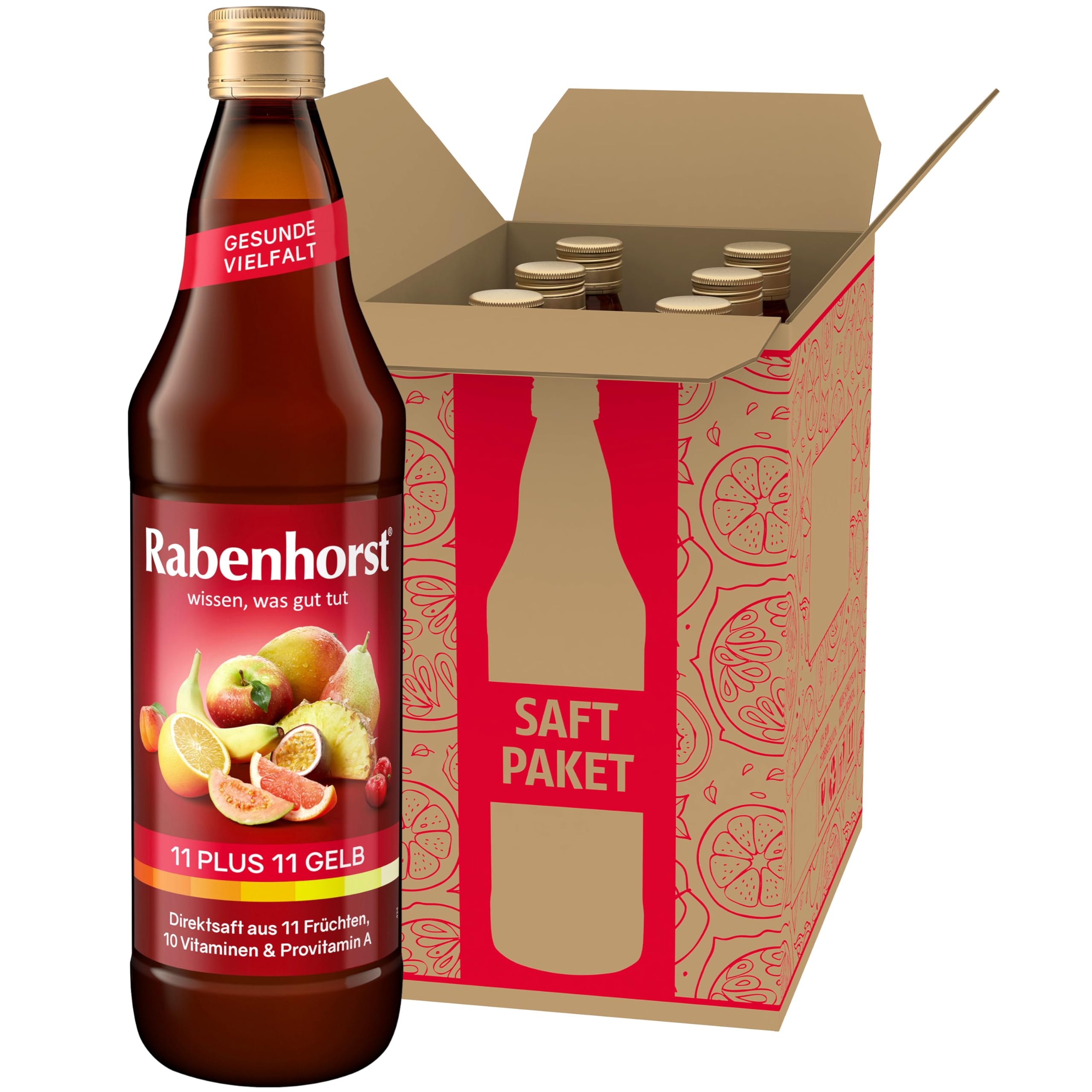 RABENHORST 11 plus 11 gelb 6er Pack (6 x 700 ml). Mehrfruchtsaft aus 11 Früchten, 10 Vitaminen & Provitamin A
