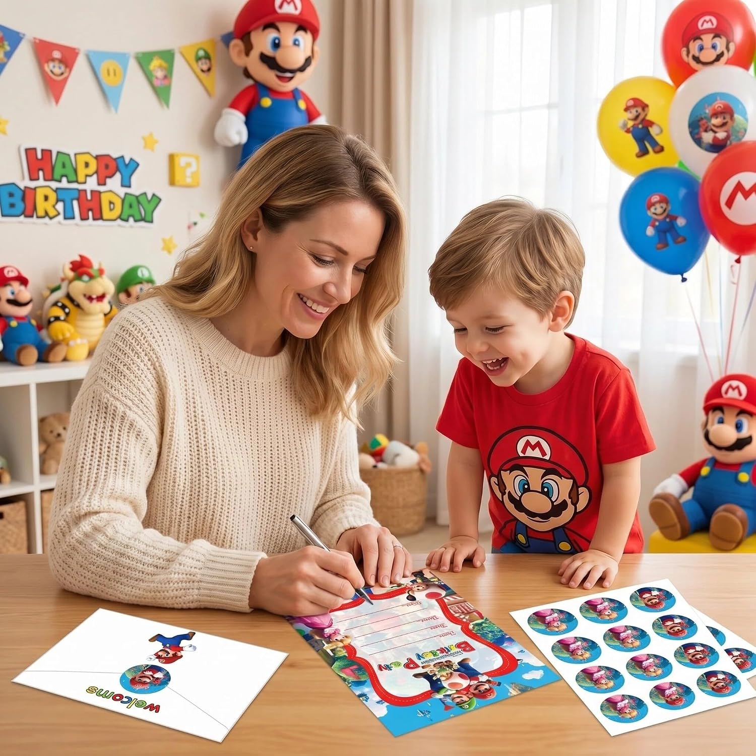 12Pcs Mario Invitation Cards, Super Bros Birthday Party Invitation Cards for for Boys and Girls Birthday Party Supplies Decoration