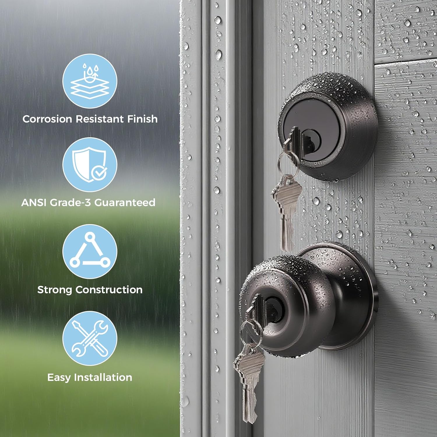 KNOBWELL 4 Pack Keyed Alike Door Knob and Double Cylinder Deadbolt Set, Exterior Door Lock Set, Double Keyed Door Knob, Oil Rubbed Bronze Front Door Lock