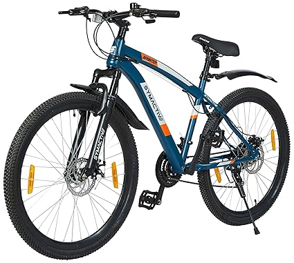 Amazon Brand - Symactive Sprinter S2000 Series, 26T Geared Mountain Bike (Shimano 21-Speed Gear), Front Suspension, Dual Disc Brake, Frame Size: 16.5 inch, Alloy Stem (Blue, Unisex)
