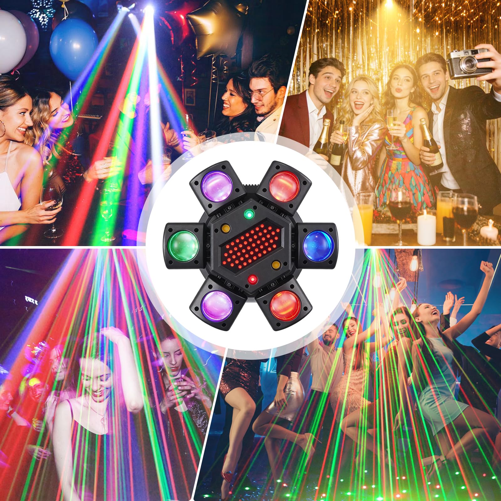 Lyre LED Faisceau Tête Mobile Lumière de Scène, RGB LED Disco Jeux de Lumiere avec Télécommande, DMX512 Luminaires à Tête Rotative pour Disco Bars Club Mariage Noël Jeux de Lumiere