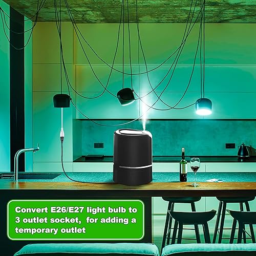 Miniatura 5 de Feekoon Paquete de 2 adaptadores de enchufe de luz de salida, convertidor de bombilla E26E27 a salida de 3 clavijas con cable de extensión,