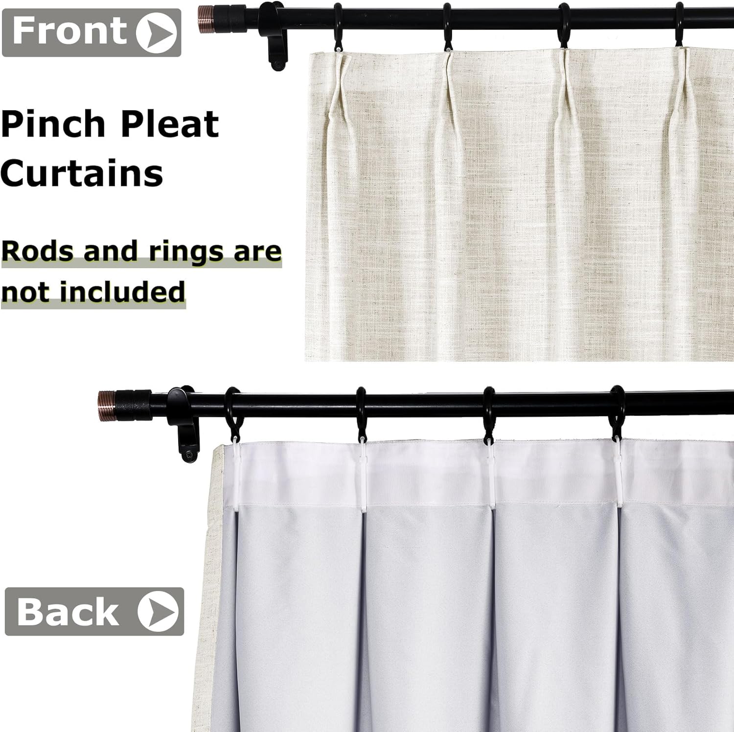 Frelement Faux Linen Curtains with Blackout Lining Blackout Curtains for Bedroom Pinch Pleat Curtains for Traverse Rod for Meetingroom Patio Door, 26" W x 96" L, 2 Panels, Beige White