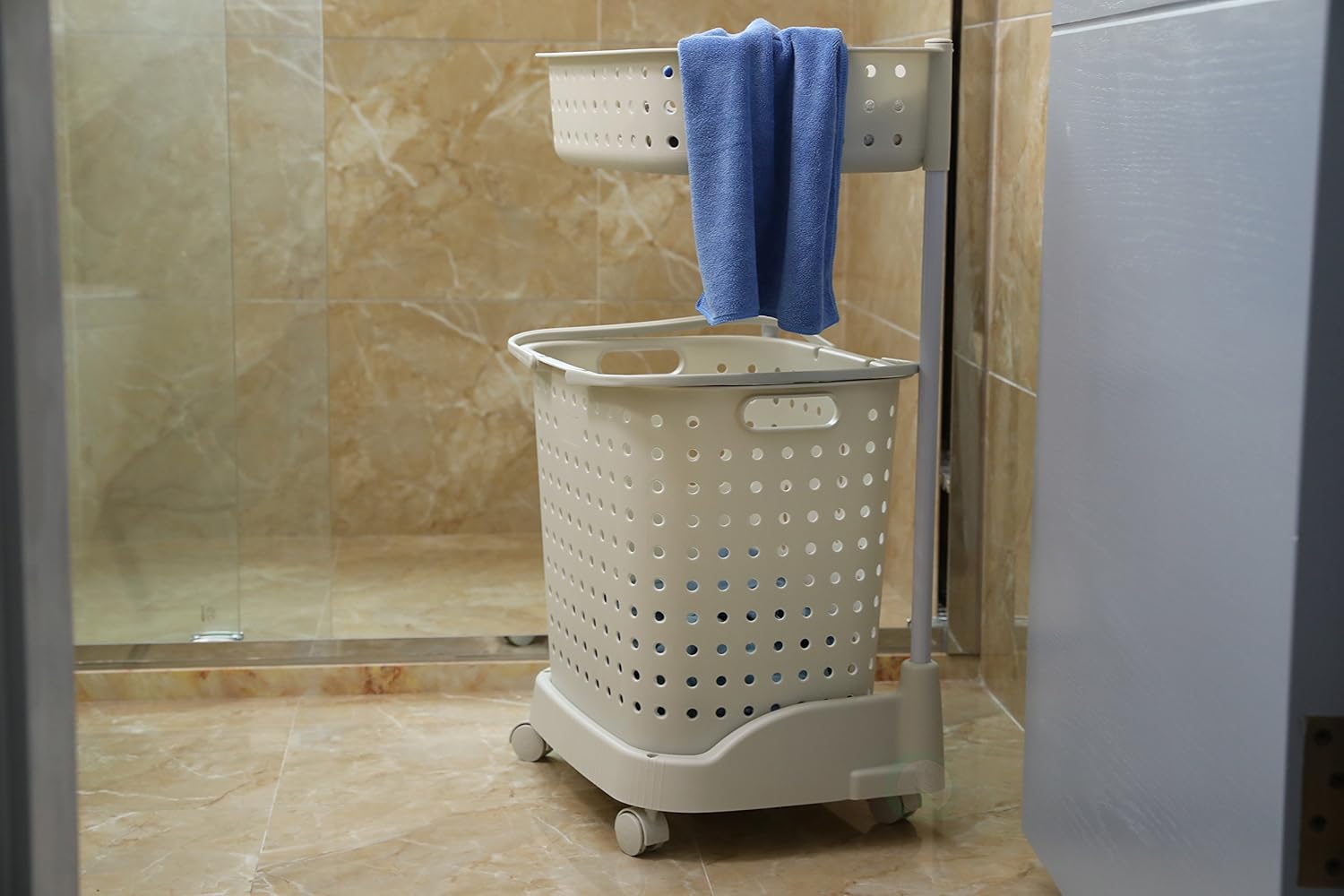 2 Tier Plastic Laundry Basket with Wheels