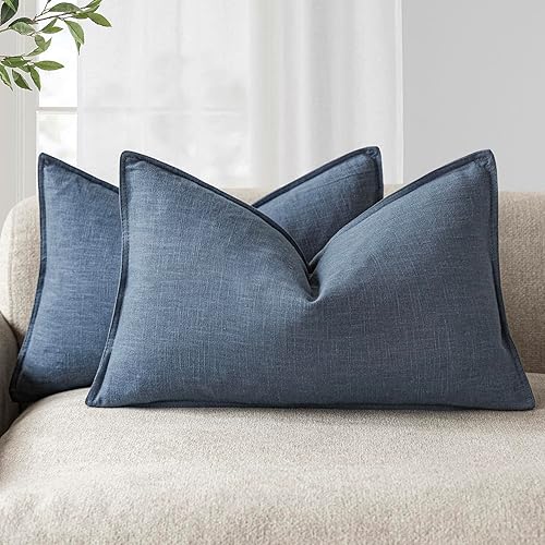 Miniatura 14 de Foindtower - Paquete de 2 fundas de cojín decorativas de lino unicolor, funda de cojín de acento suave, estilo bohemio, rústico y neutral
