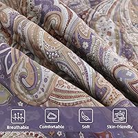 Vista 146 de DJY Juego de edredón de cachemira marrón, tamaño Queen, juego de colcha bohemia de 3 piezas, ropa de cama de microfibra suave y ligera con estampado