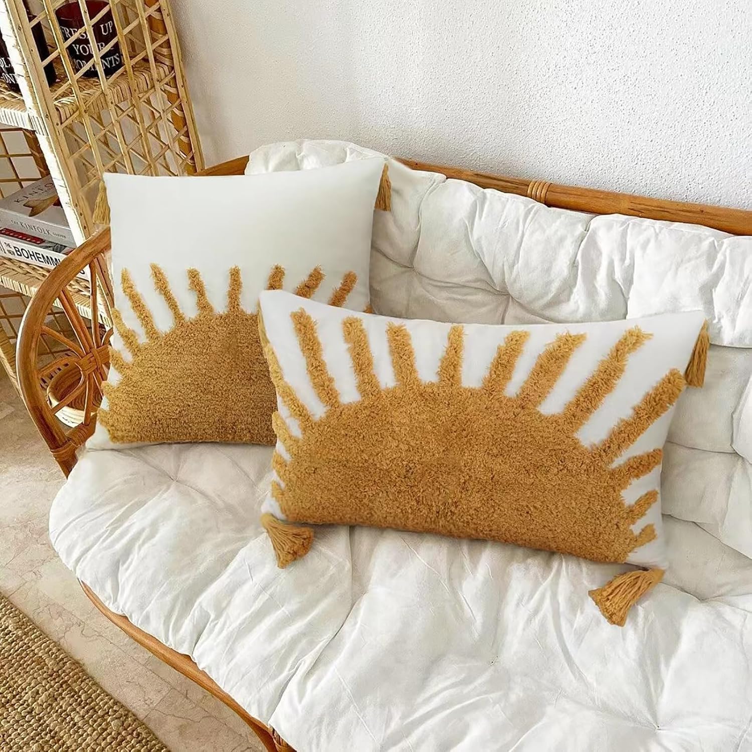 Adabana Decorative Boho Throw Pillow Covers 12x20, Lumbar Tufted Pillows Cover for Couch Bed, Sun Sunshine Pillow Cover for Kids - Image 4