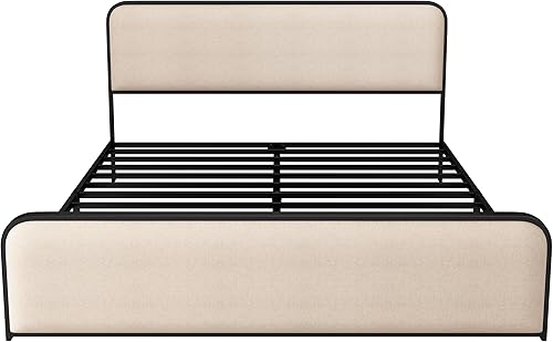 Miniatura 30 de SOFTSEA Cama de plataforma tapizada tamaño Queen con cajón de almacenamiento, marco de cama tapizado con cabecera con respaldo de alas, soporte de