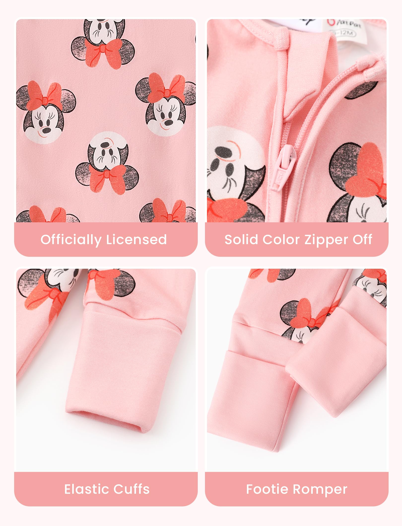 Disney Principessa Ariel Belle Moana Mickey Minnie Baby Cotone Biologico Footie Cerniera Pigiama Neonato Neonato Neonato Pagliaccetto