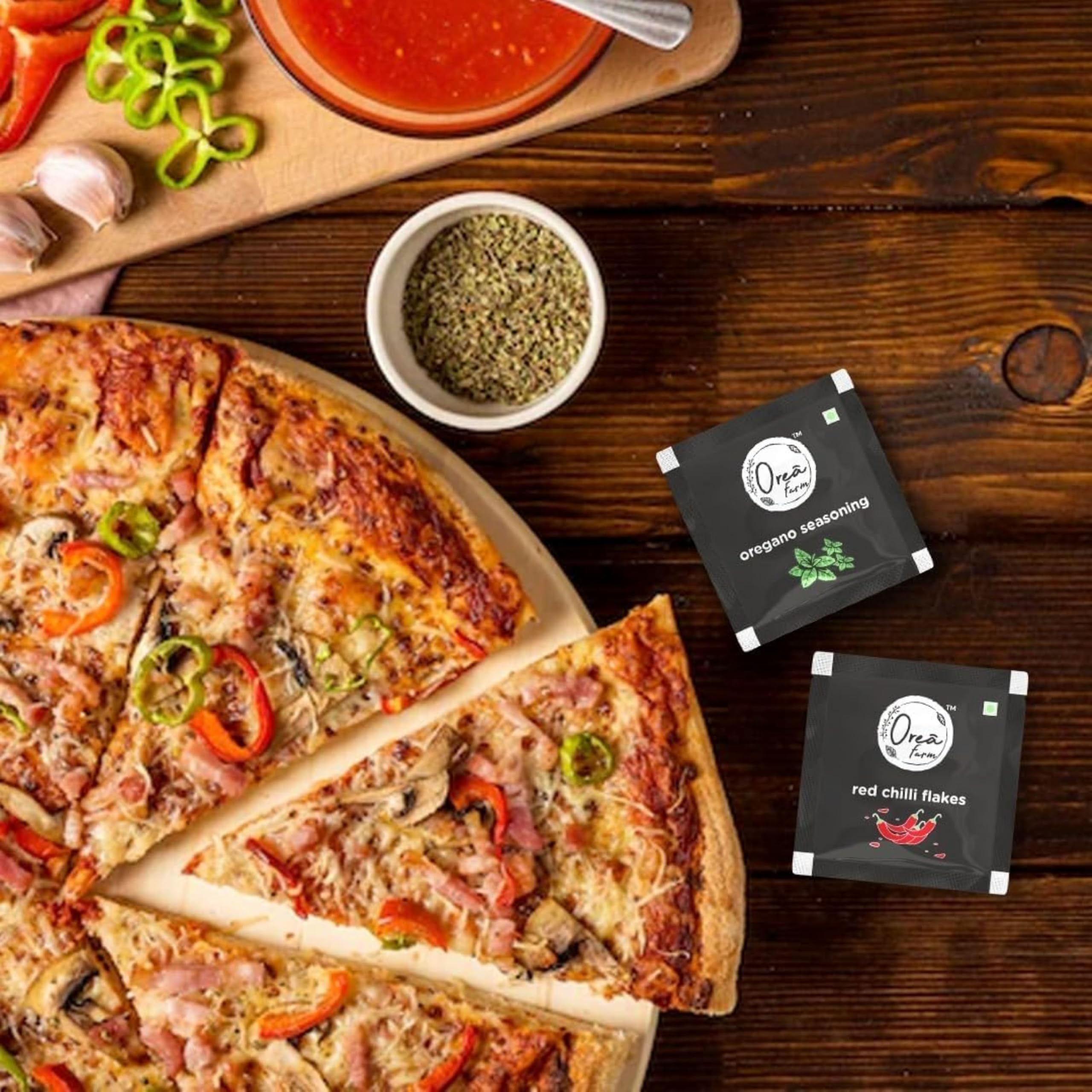 Orea Farm 300 Pizza Seasoning Sachets, Oregano Seasoning Sachets 150, Red Chilli Flakes Sachets 150 for Pizza, Pasta, Salads & Snack Seasoning, 0.8 Gram Each Sachets - Image 5 thumbnail