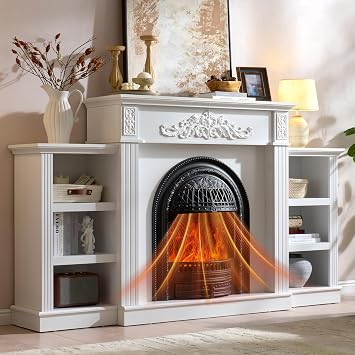 78" Electric Fireplace with Mantel White Electric Fireplace Black Heater | 30" Fireplaces Insert Entertainment Center with Realistic 3D Flame for Living Room
