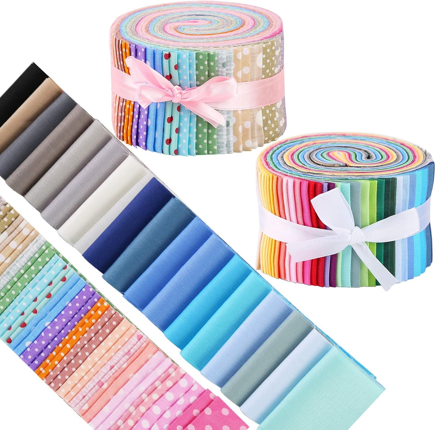 80 Patterns Jelly Roll Fabric, Roll Up Cotton Fabric Quilting Strips, Jelly Roll Fabric Strips for Quilting, Patchwork Craft Cotton Quilting Fabric, Fabric Jelly Rolls with Different Patterns