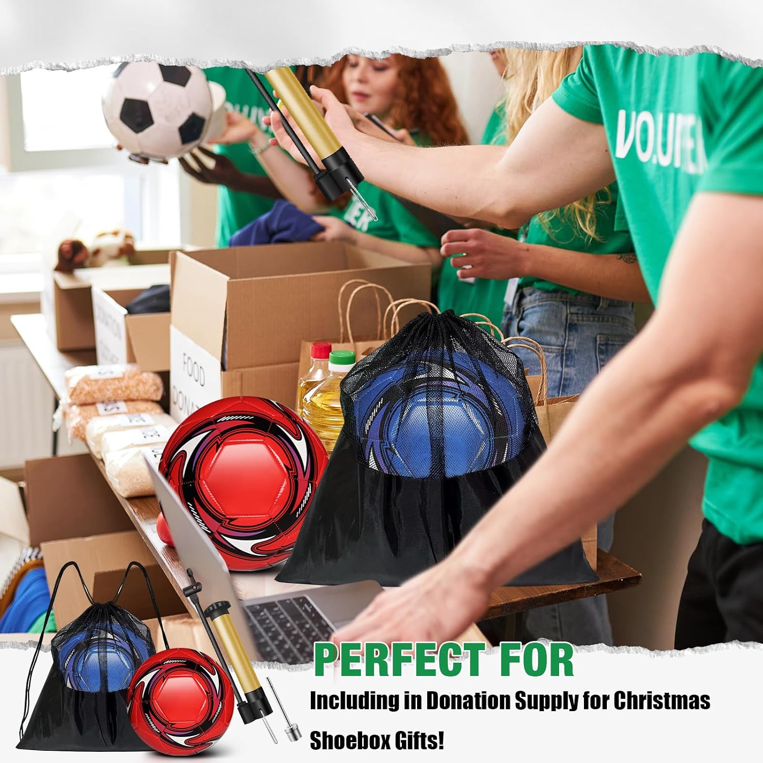 2 Pack Deflated Soccer Ball with Pump for 4-14 Years Old Christmas Shoebox Gifts Size 3,Size 4,Size 5 Items Bulk Deals Soccer Balls with Mesh Sport Bag Pump Needle for Shoebox Packing Party