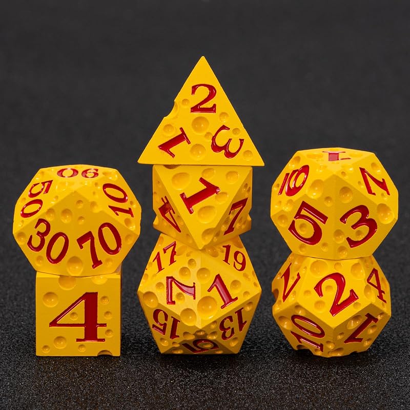 DND Dice Set Metal,Polyhedral D&D Metallic Heterotypic D and D Dice with Cracks for Dungeons and Dragons RPG TTRPG 7-Die Set with Gift (Cheese, Cheese1)