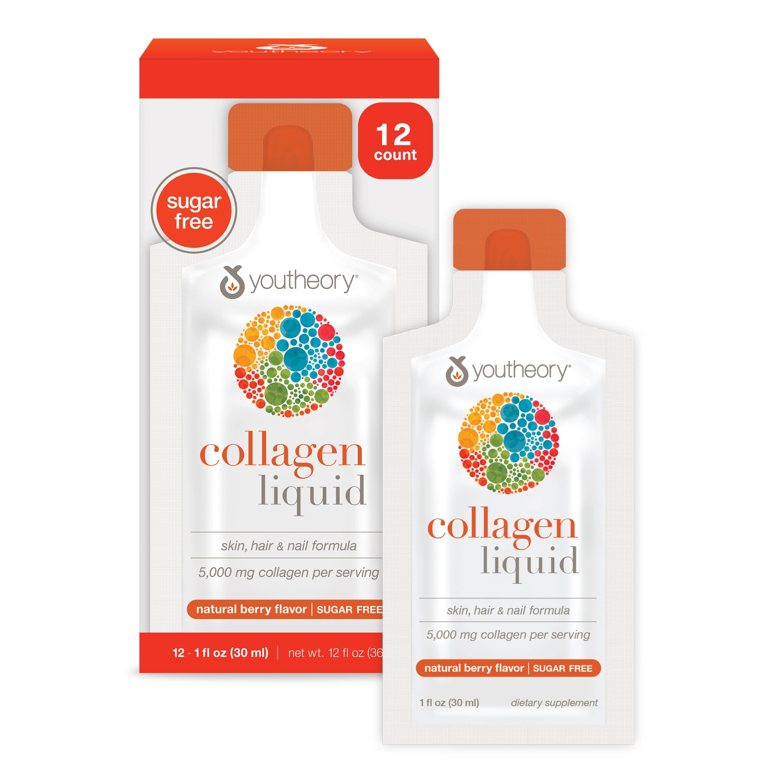 Youtheory Collagen Liquid, 5,000 mg, Berry Flavor, 1 fl oz, Pack of 12 1 Fl Oz (Pack of 12)