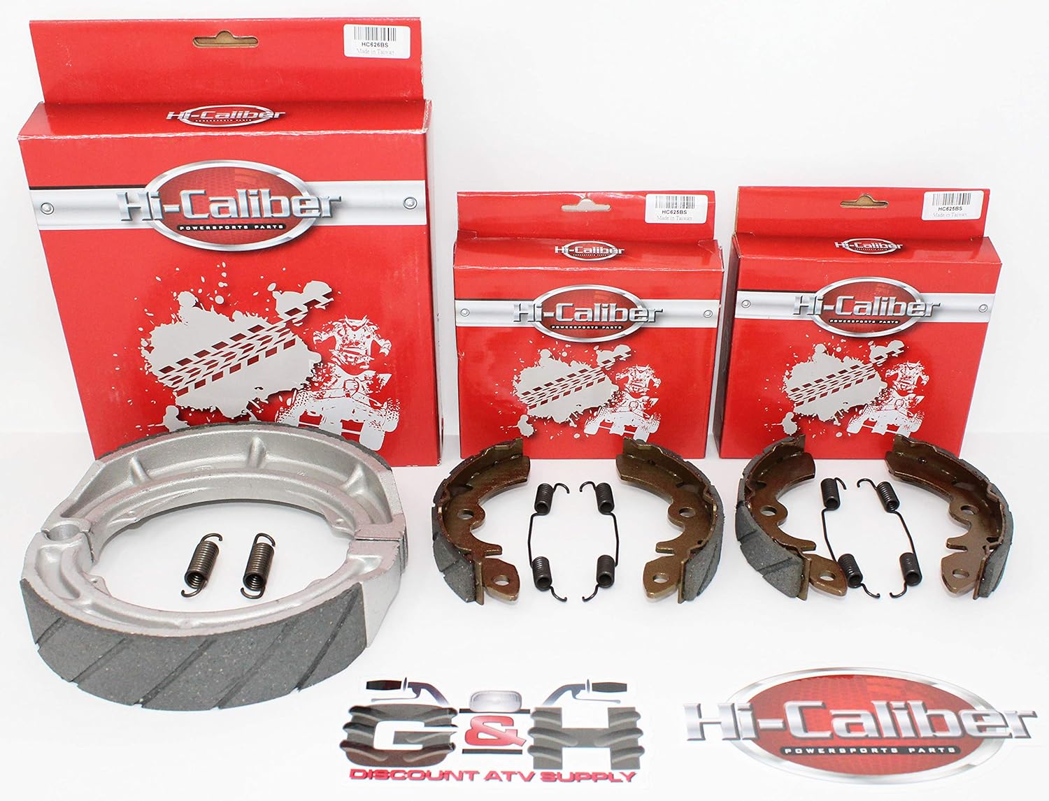 Hi-Caliber Powersports Parts Set of Front & Rear Brake Shoes with Springs compatible with the 1987-1989 Suzuki LT 300 300E Quadrunner ATVs
