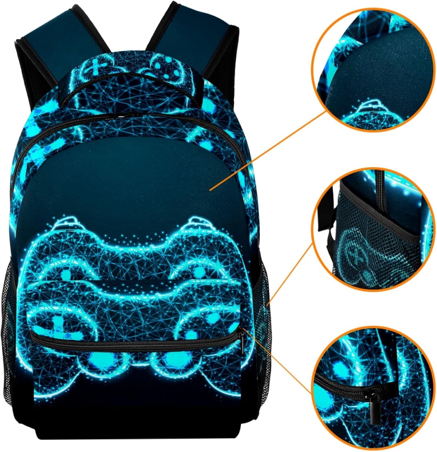 Blue Video Game Controller School Backpack for Boys, Lightweight Bookbag Backpack Purse for Men