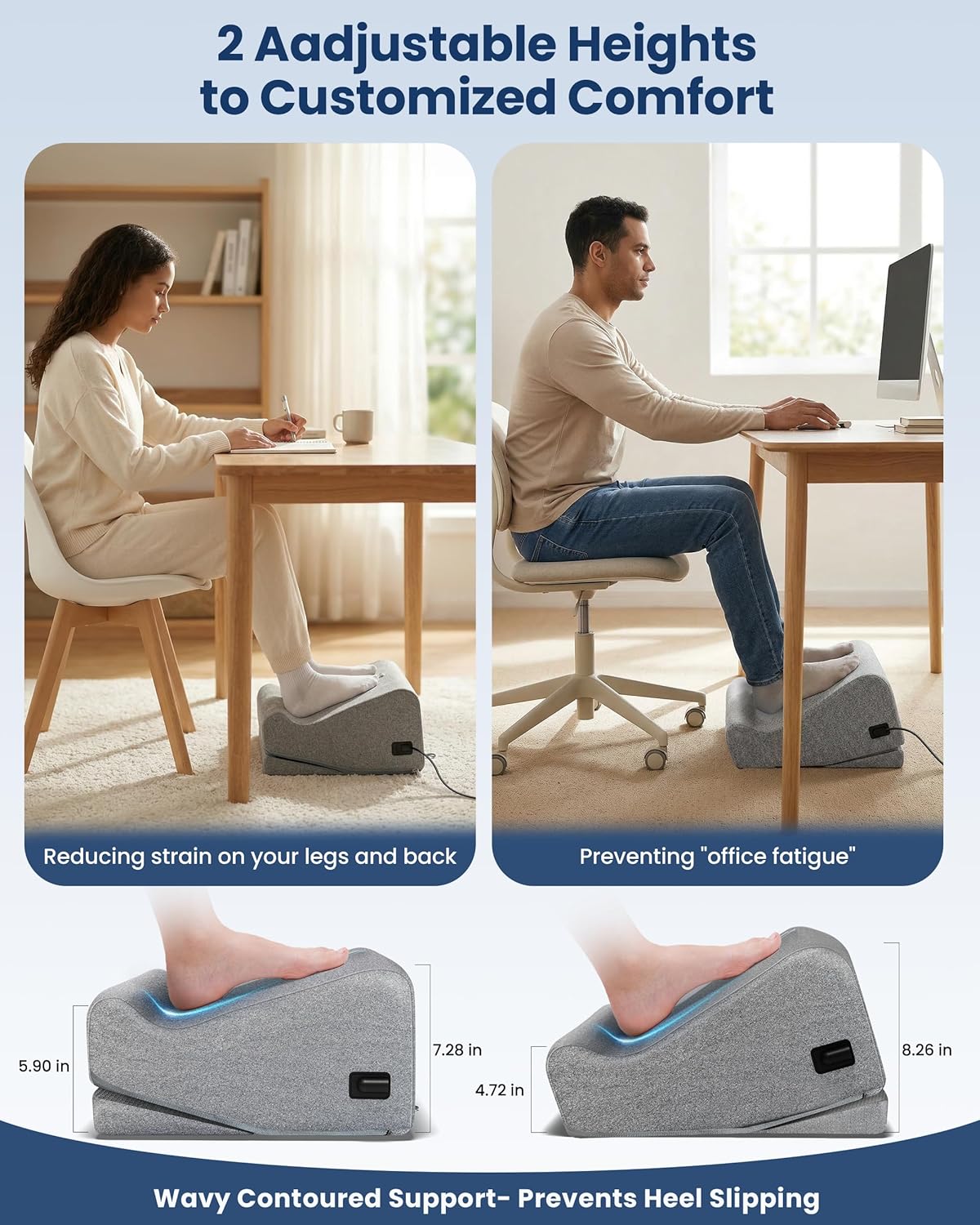 Comfier Under Desk Foot Rest at Work with Heat,Vibration,Foot Stand,Ergonomic Heated Footrest, Under Desk Foot Rest with 2 Heights,Heel Support for Back,Leg Pain Relief,Office Home,Gift for Men,Women