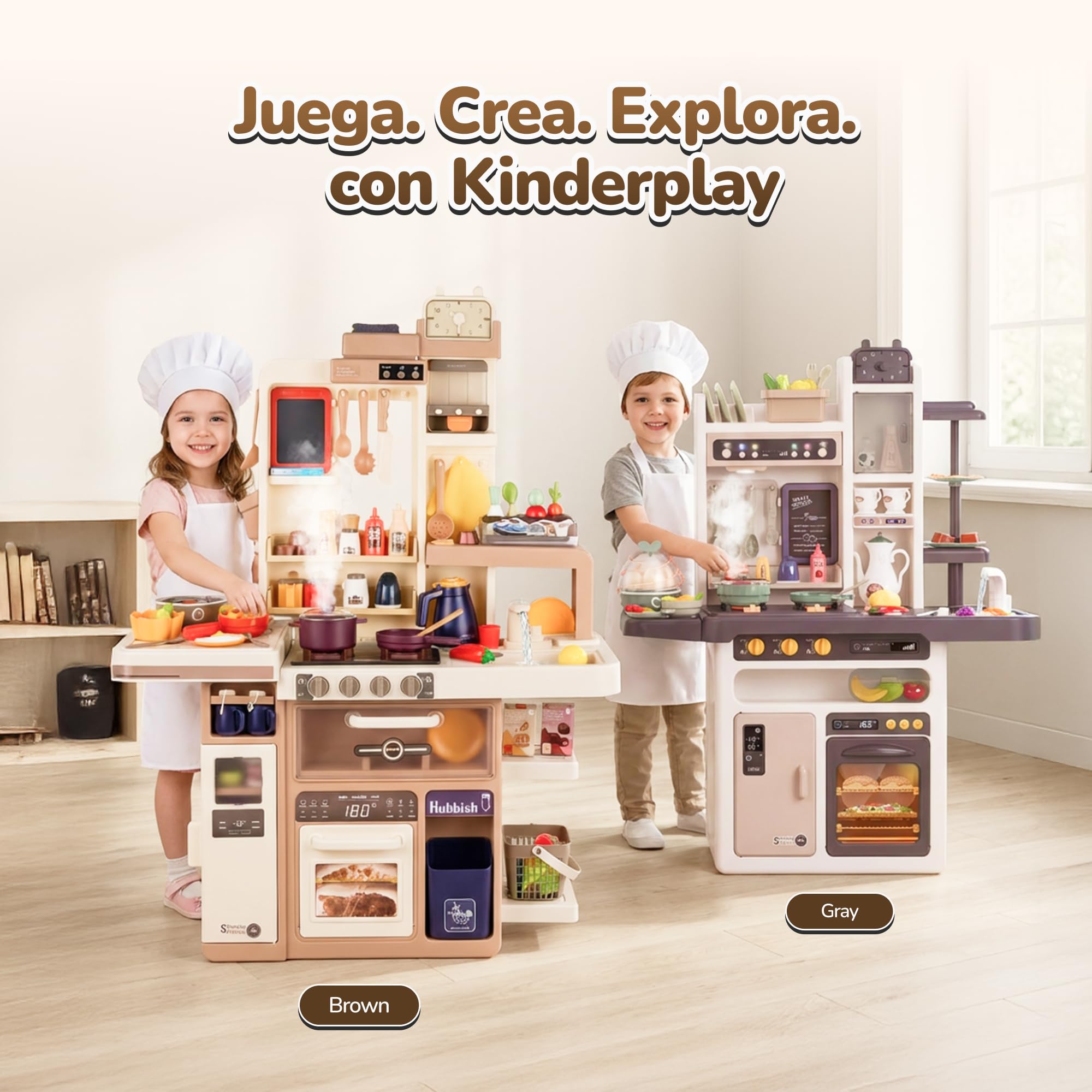 Cocina Infantil Grande con luz y Sonido – Juguete con Funciones Reales y Accesorios – Grifo, Vapor, Cocina de Huevos, Pizarra – para niños a Partir de 3 años