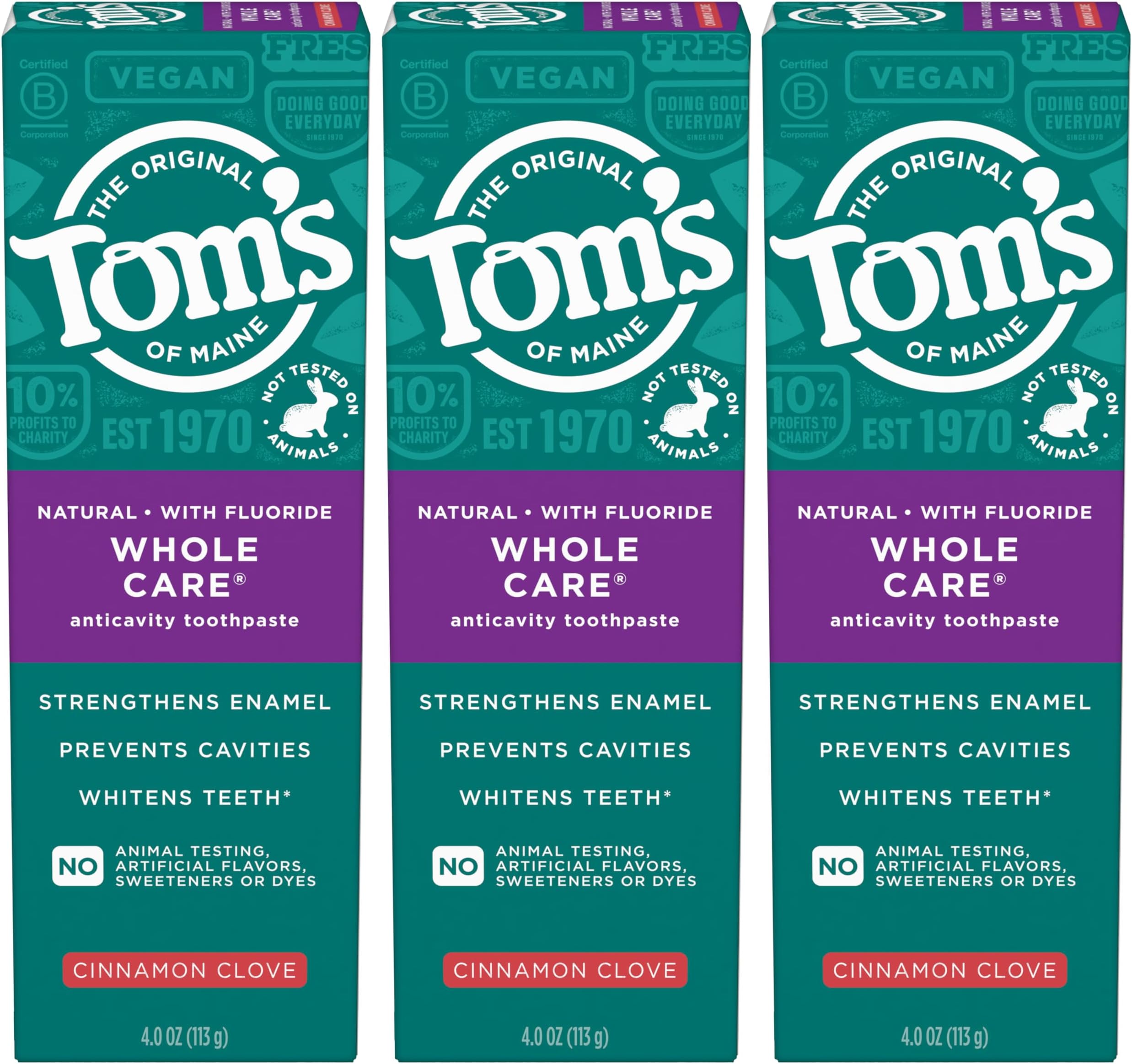 Whole Care Natural Toothpaste with Fluoride, Cinnamon Clove, 4.0 oz. 3-Pack (Packaging May Vary)