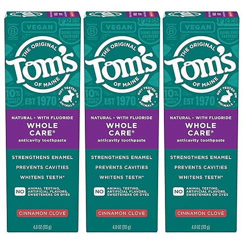 Tom's of Maine Whole Care Pasta de dientes natural con flúor, clavo de canela, 4.0 onzas, paquete de 3 (el embalaje puede variar)