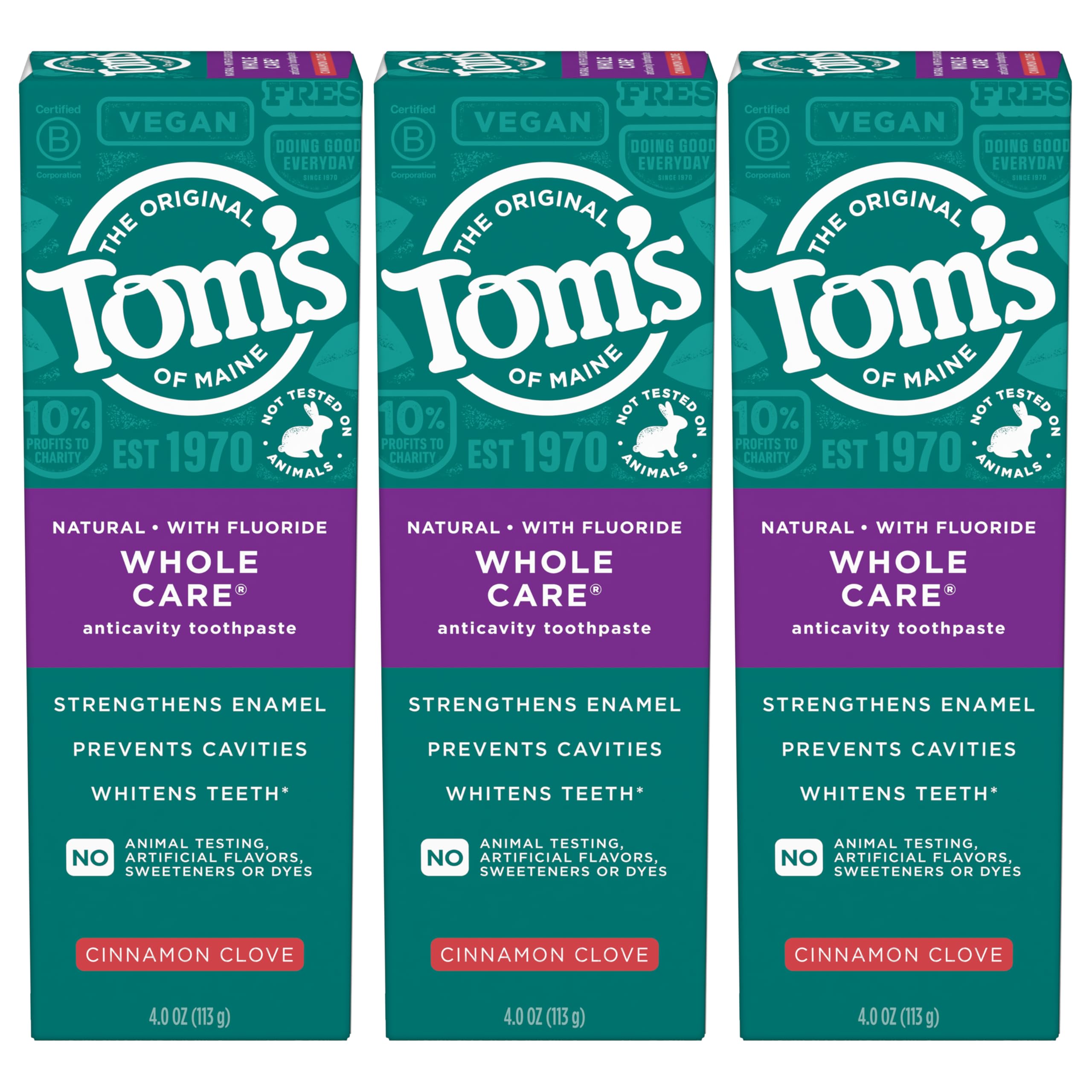 Whole Care Natural Toothpaste with Fluoride, Cinnamon Clove, 4.0 oz. 3-Pack (Packaging May Vary)