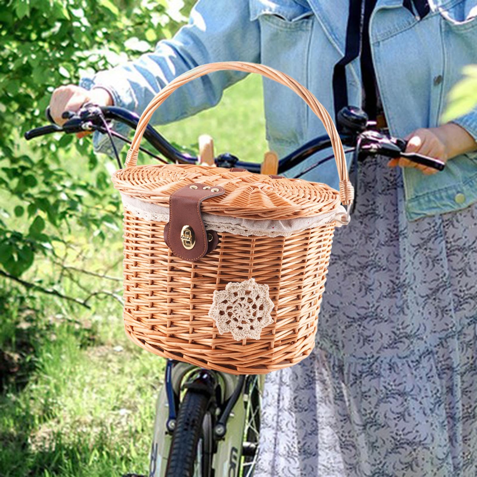 Latviaラトビア 自転車 フロントバスケット 編みかご 持ち手付き