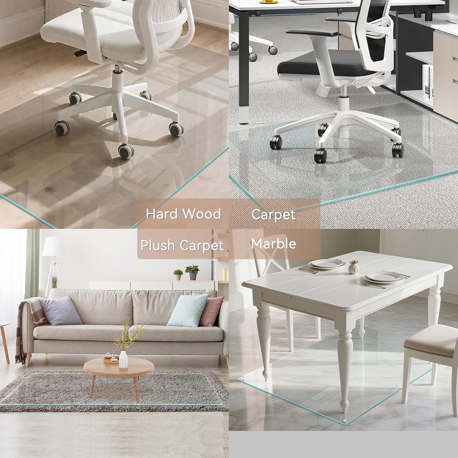 36" x 46" Tempered Glass Office Chair Mat for Carpet, Smooth Glide, Easy Roll On/Off, Heavy Duty Desk Chair Mat for Hardwood Floor Protection, Easy to Clean, Scratch-Resistant, Anti-Slip