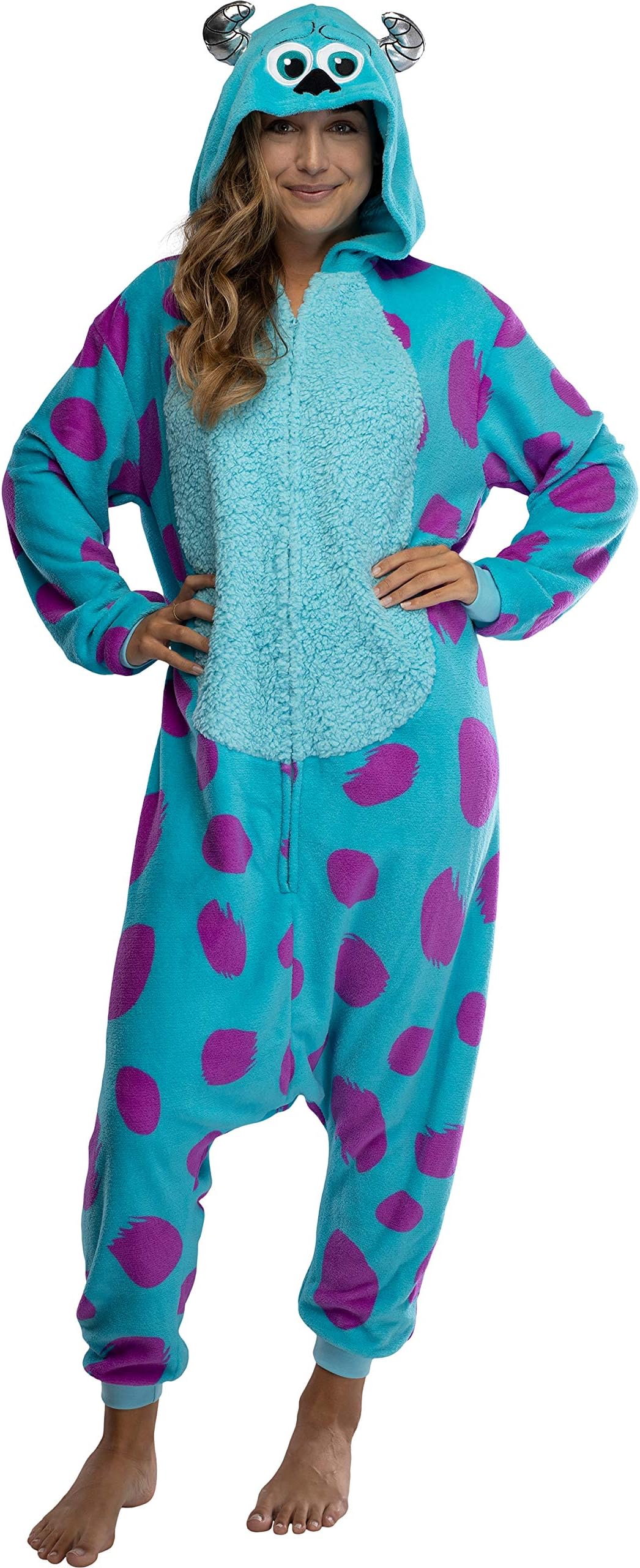 Disney Monsters Inc. Adult Sulley Kigurumi Sherpa Fleece Cosplay Costume One Piece Union Suit (L/XL)