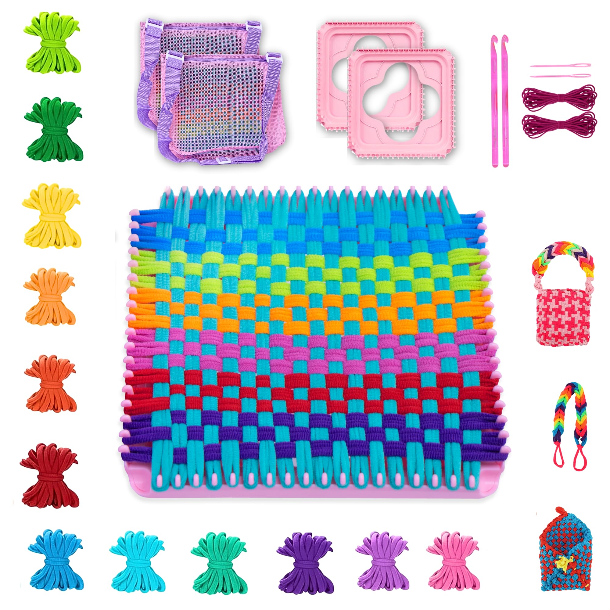 TIKKYFUN Weaving Loom Kit for Kids 2-Person Craft Set with 2 Loom Frames, 288 Loops, 12 Yarn Colors, Potholder Making Kit, Creative DIY Arts &amp; Crafts for Girls Ages 6-12