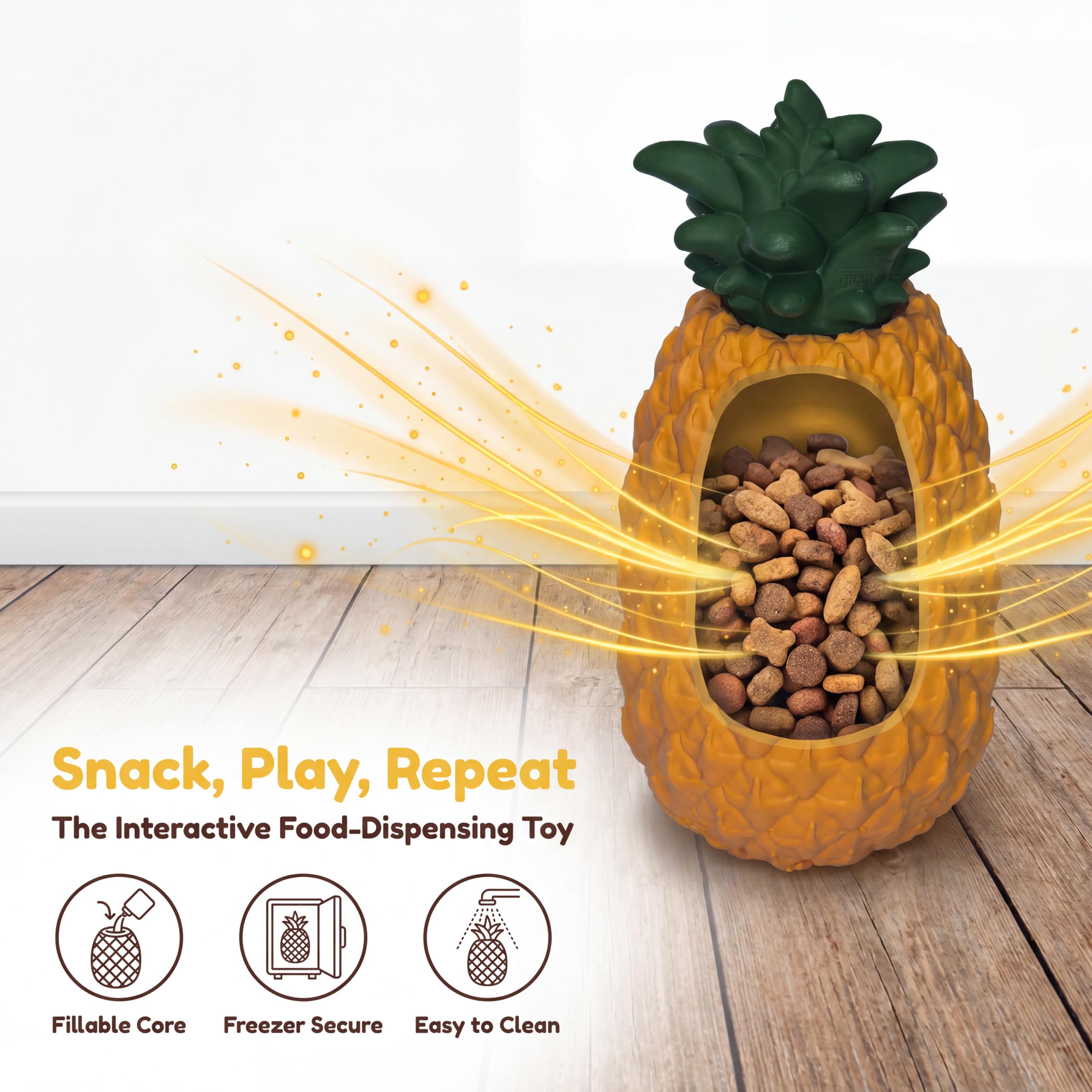 Jouet ananas congelable pour chien, distributeur de friandises pour | Refroidissement de 8 heures, indestructible, facile à nettoyer, interactif, puzzle durable, entraînement, mastication lourde