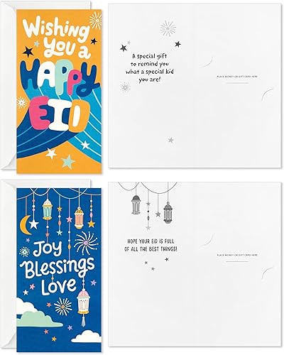 Vista 5 de Hallmark Surtido de sobres y tarjetas Eid Mubarak para niños (36 tarjetas de dinero Eid con sobres) para Eid Al-Fitr o Eid Al-Adha, hilo dorado