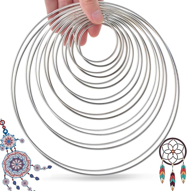 SOSMAR 16 Pieces Dream Catcher Hoops 8 Size Dreamcatchers Rings Weldable Metal Ring for Macrame Wedding Décor DIY Handcraft Project (5/6.5/8/10/12/14/16/19cm) Silver