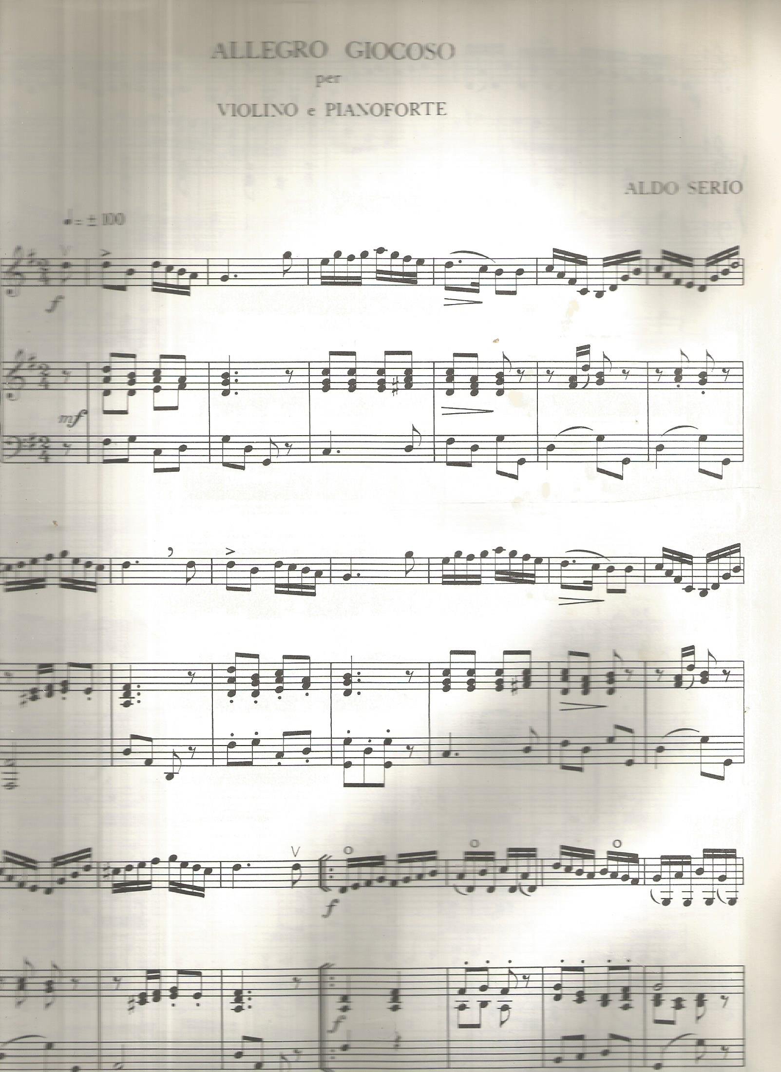 Aldo Serio Allegro Giocoso Per Violino E Pianoforte for Violin & Piano