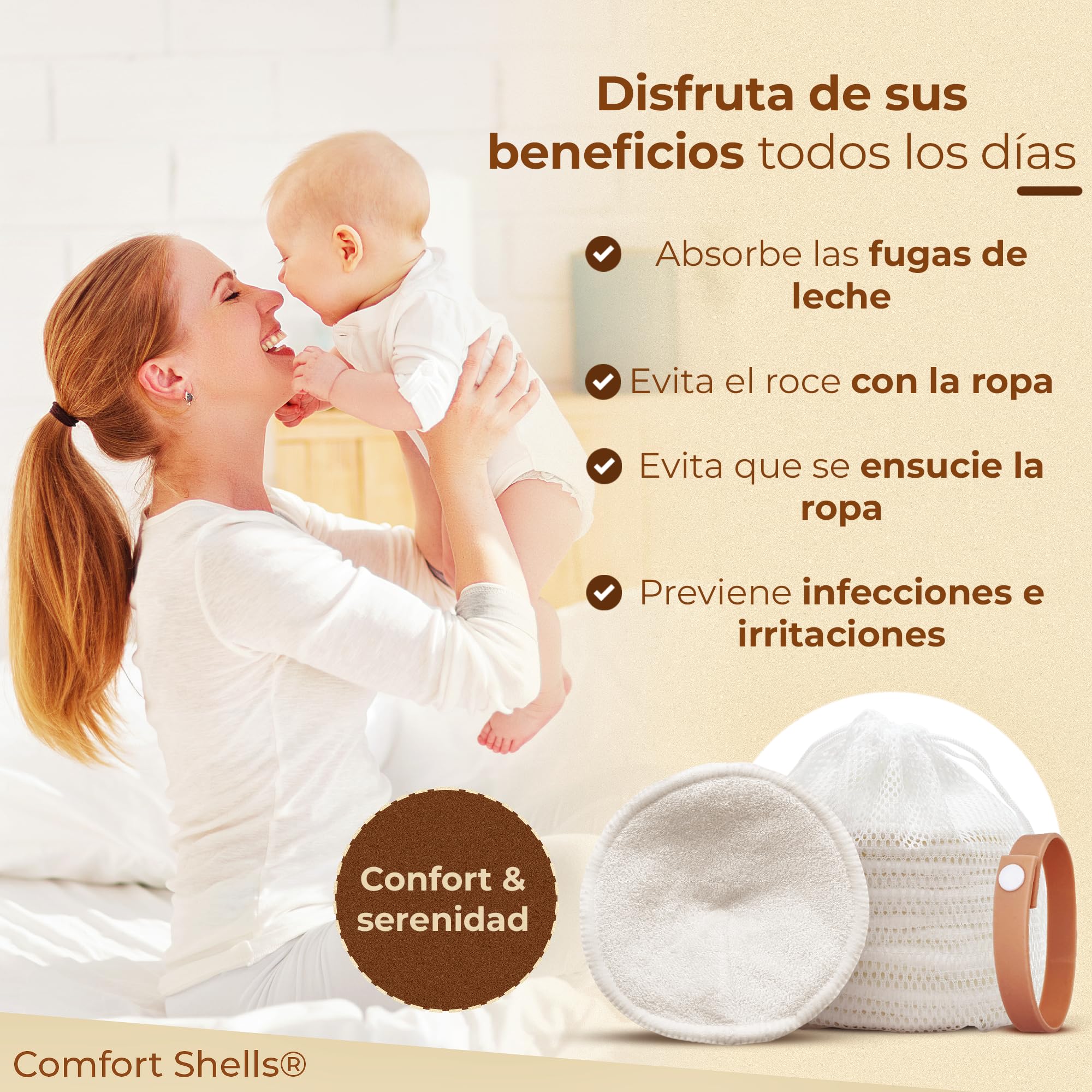 Juego de 14 Discos de Lactancia Reutilizable de Fibra de Bambú + Bolsa de Lavado + Pulsera de Sujeción | Protegen y Absorben Las Pérdidas de Leche | Antibacterianos e Hipoalergénicos
