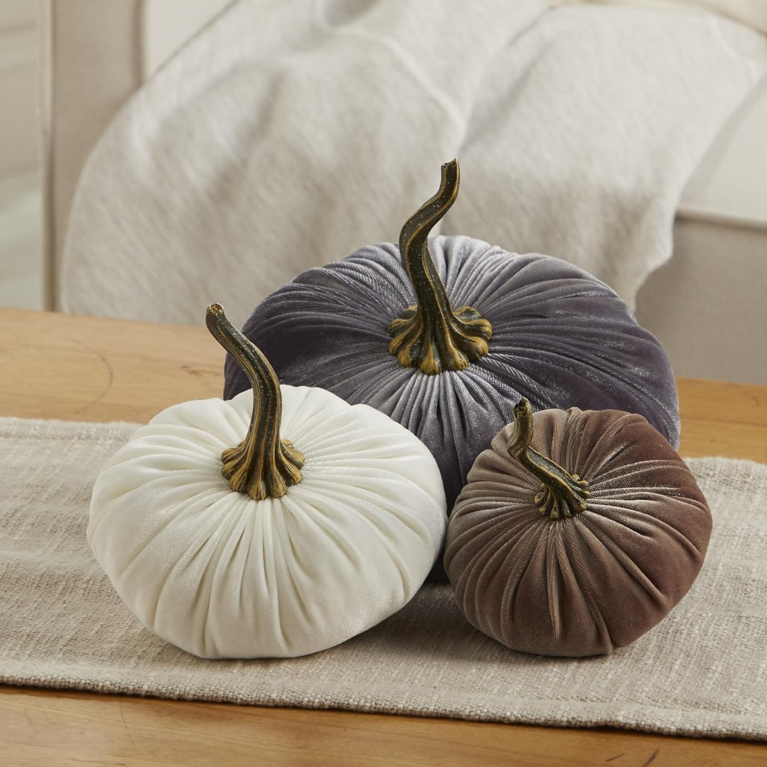 Velvet pumpkins set of 3 - assorted sizes for fall decor