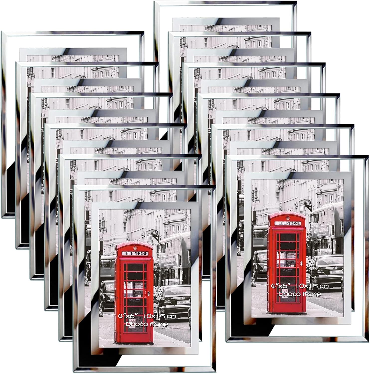 Schliersee 4x6 Glass Picture Frame Set of 12, Silver Mirrored Edge Multi 4 by 6 Frames for Tabletop Display