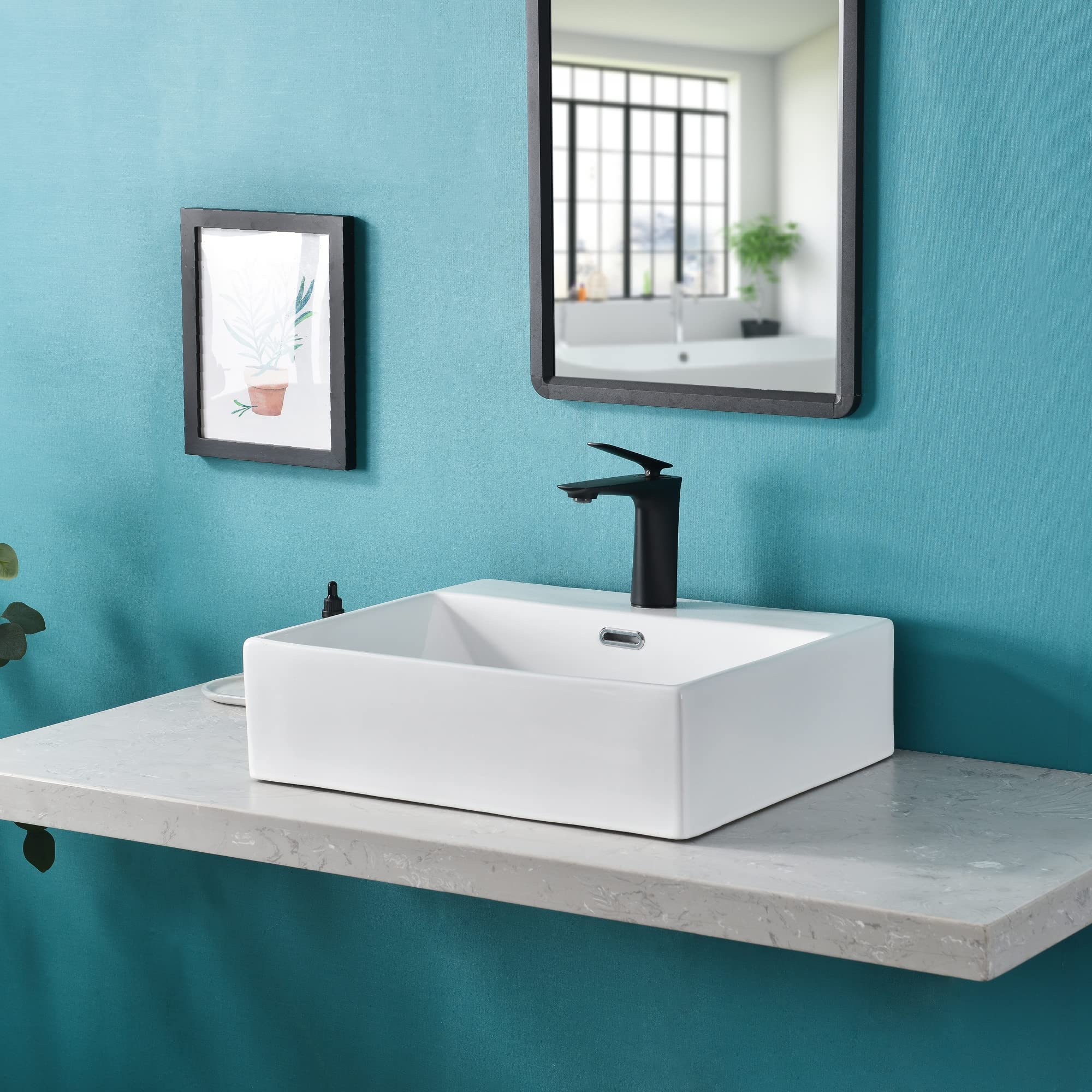 White Vessel Sink For Bathroom Davivy 16" Round With Pop-Up Drain - White Countertop Bathroom Vanity Sink Ceramic Vessel Sink - View #5