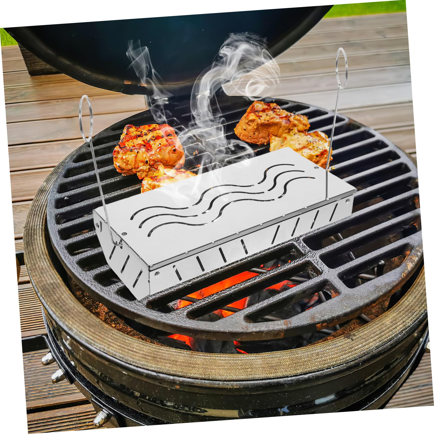 Scatole da Affumicatura per Barbecue 2 Pezzi in Acciaio Inox Argento | Compatibili con Trucioli di Legno, Uso su Griglia a Gas o Carbone, Formato Compatto per Cottura All’aperto
