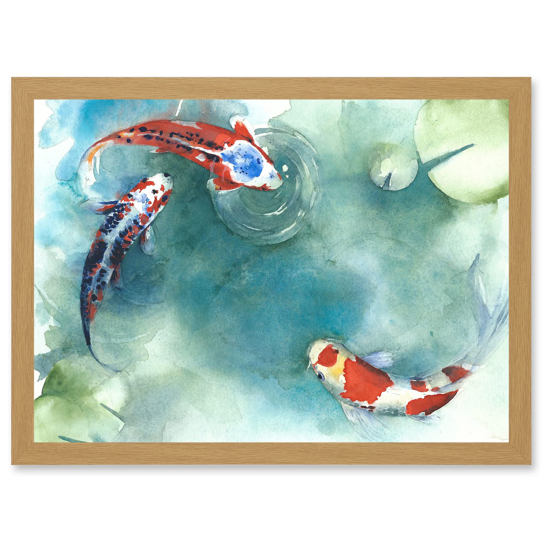 Japan Koi Carp Fish Lilies A4 Framed Wall Art Print - Artery8