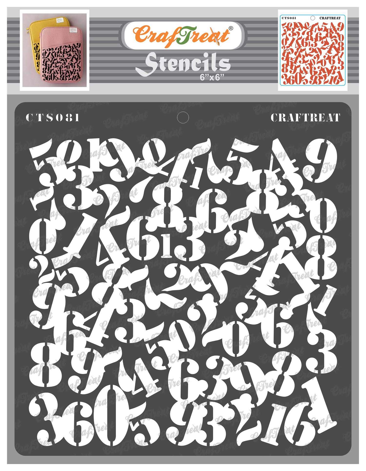 CrafTreat Reusable Number Stencils for Painting on Wood, Canvas, Paper, Fabric and Tile - Numeric Stencils - 6x6 Inches - DIY Art and Craft for