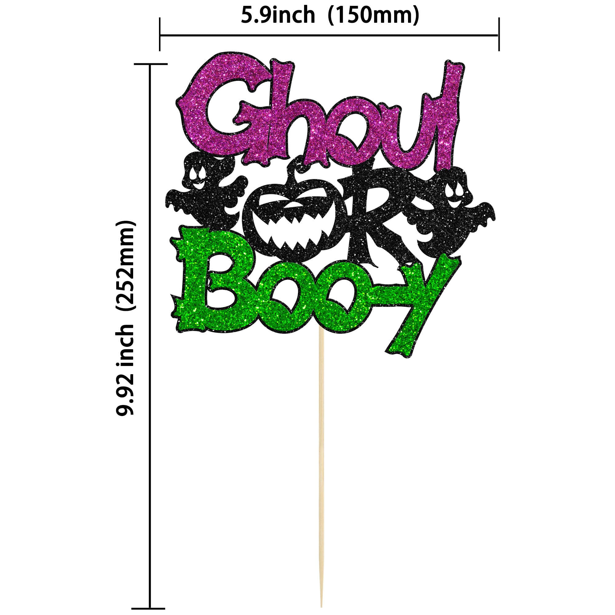 Gyufise 1Pc Halloween Boo-y or Ghoul Cake Topper Halloween Boy or Girl Gender Reveal Cake Topper Decorations for Halloween Baby Shower Gender Reveal Party Decorations Green Purple