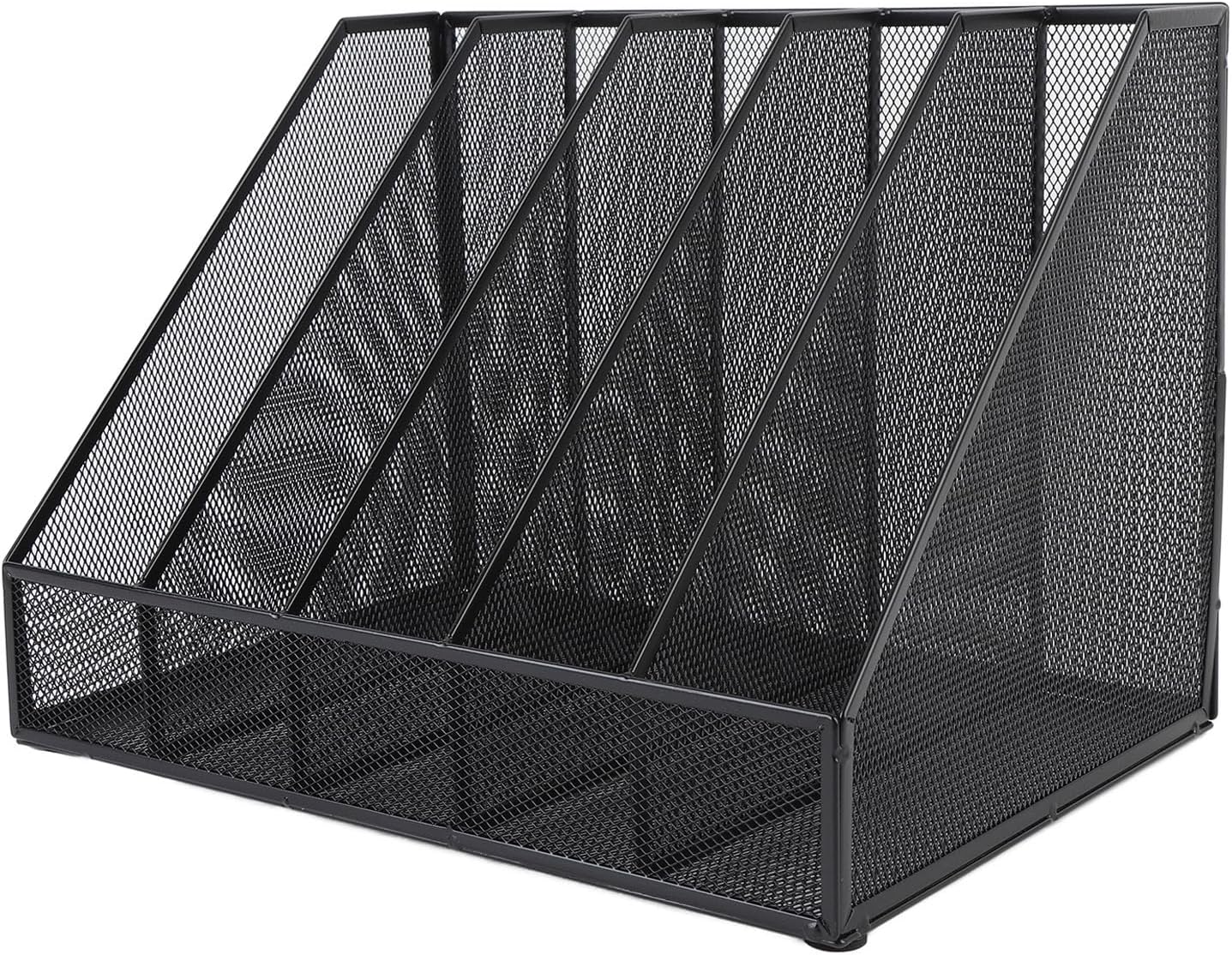 Desktop File Organizer 5 Sections Vertical Desk Storage Rack Thickened Metal Mesh for Office School Home Black