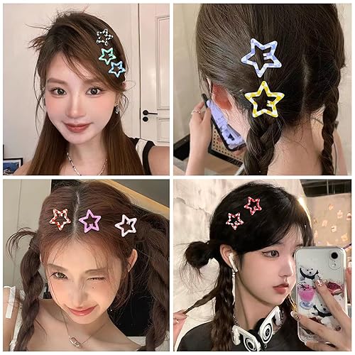Miniatura 4 de 30 pinzas para el cabello con estrellas a cuadros, accesorios Y2K, bonitos pasadores de pelo para mujeres, pinzas estéticas para el cabello Y2K de
