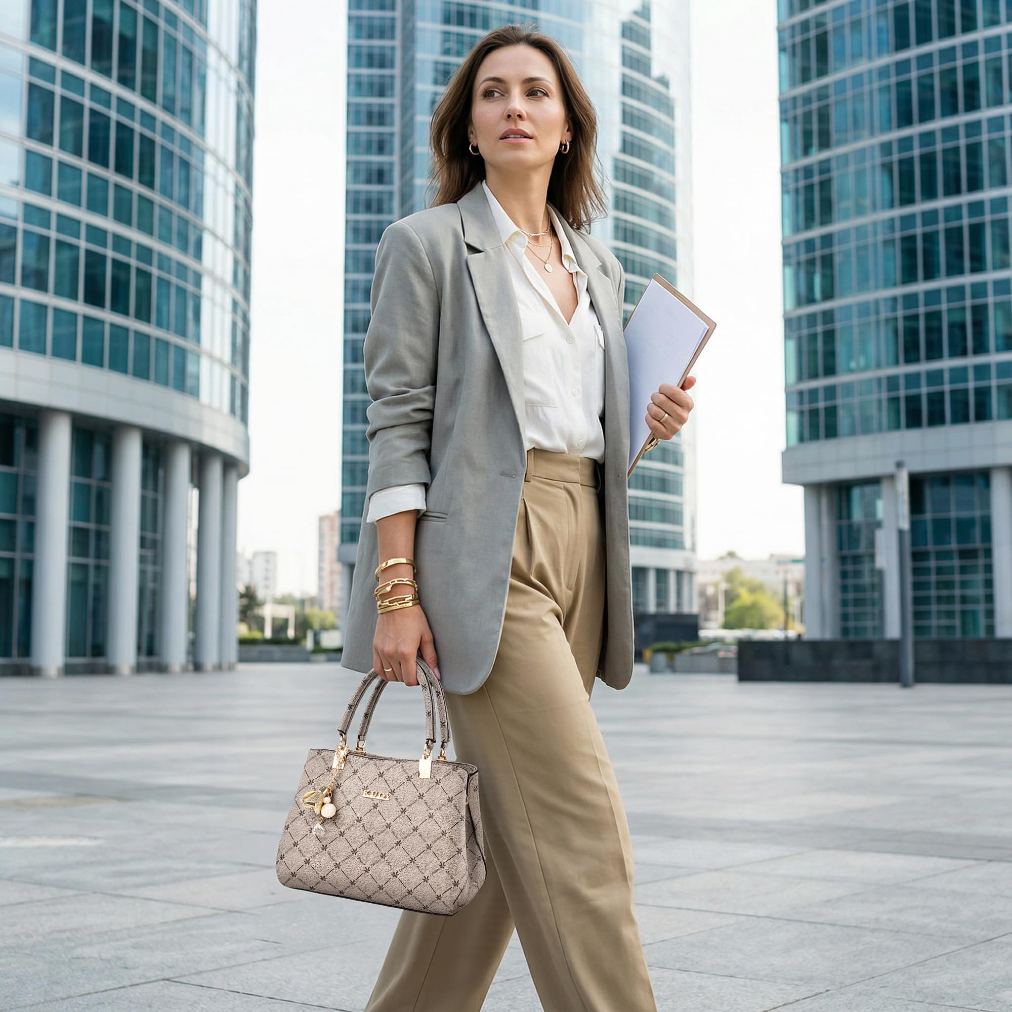 Borsa Donna Elegante con Manico Superiore – Borsa a Tracolla Strutturata in PU Impermeabile per Lavoro e Uso Quotidiano Bianco