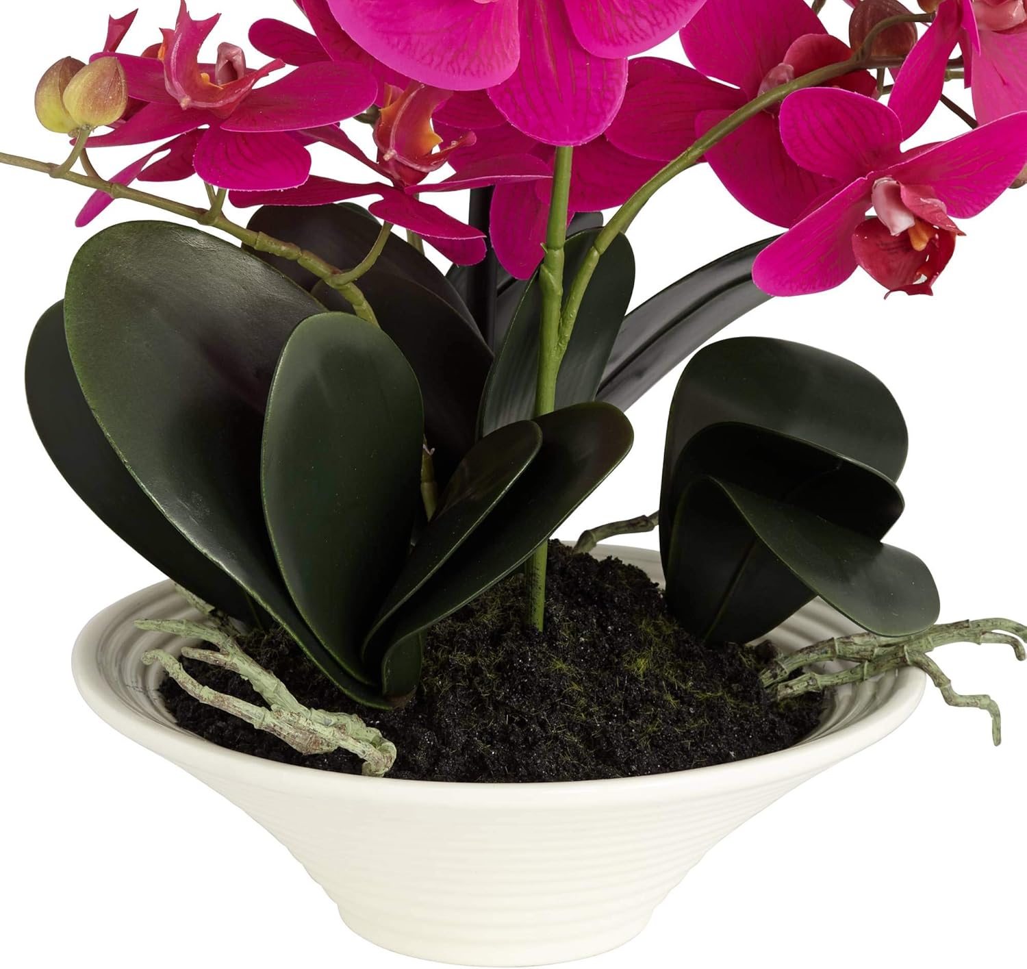 Dahlia Studios Potted Silk Faux Artificial Flower Arrangement Realistic Pink Orchid in White Ceramic Pot for Home Decoration Living Room Office Bedroom Bathroom Kitchen Dining Room 24" High